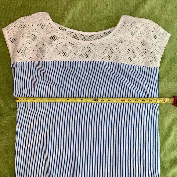 Blue & White Striped Sleeveless Coverup Dress with Lace Detail - Picture 3 of 5